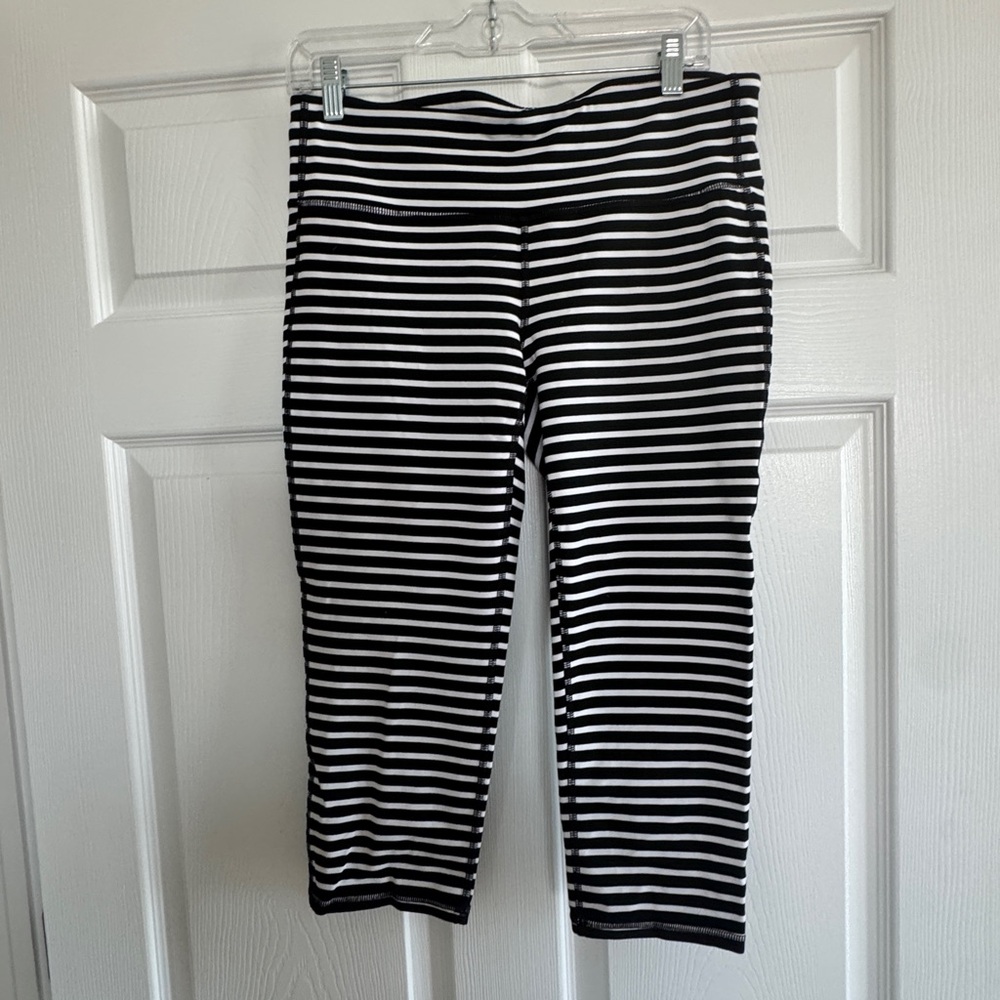 Athleta Black and White Striped Leggings large